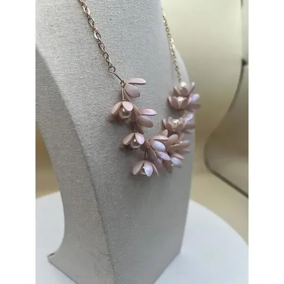 Pink Floral Pearl Necklace with Gold Chain   C47 - Picture 5 of 8